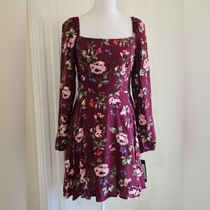 NEW Bebe Burgundy Floral Long Sleeve Dress
